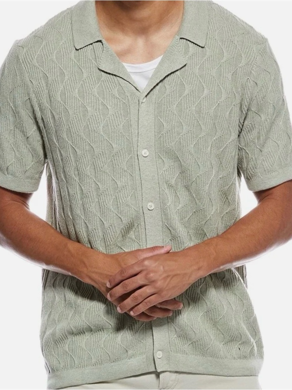 Abercrombie & Fitch Men's Light Sage Textured Knit Polo